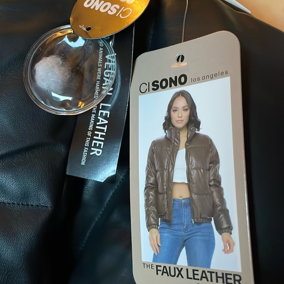 CISONO Los Angeles Faux Leather Black Medium warm windbreaker - Picture 2 of 13